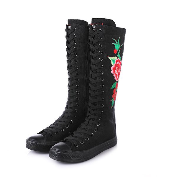 fashion embroidery dance dance tie side zipper super high boots boots canvas shoes tide, Black
fashion embroidery dance dance tie side zipper super high boots boots canvas shoes tide, Black