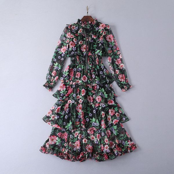 european and american women's spring 2019 new style long sleeve collar floral print the cake puts the dress of temperament, Black;gray
european and american women's spring 2019 new style long sleeve collar floral print the cake puts the dress of temperament, Black;gray
