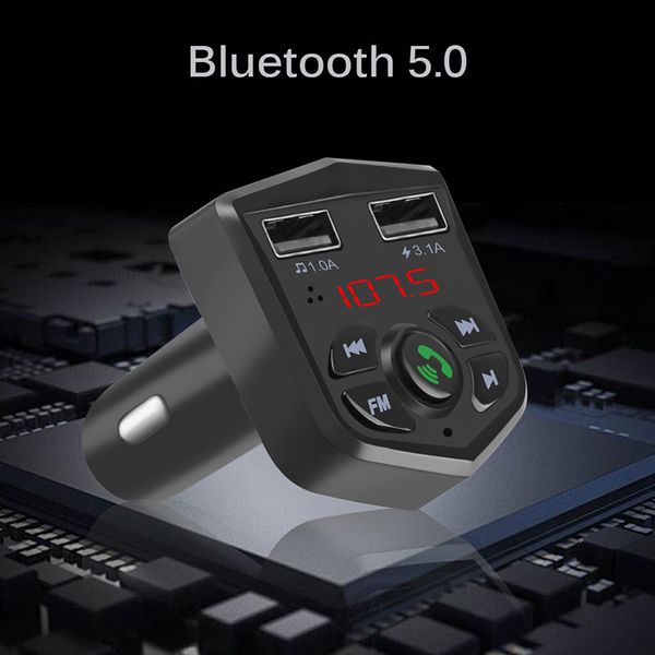 

onever 5v/3.1a bluetooth 5.0 fm transmitter mp3 player car kit handswireless quick charge usb charger fit tf card12-24v new