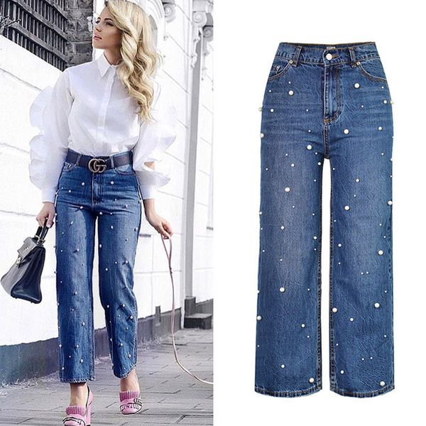 high waist pearl jeans beads embellished women straight pants wide leg denim trousers boyfriend pantacourt bell bottom loose xl, Blue
high waist pearl jeans beads embellished women straight pants wide leg denim trousers boyfriend pantacourt bell bottom loose xl, Blue