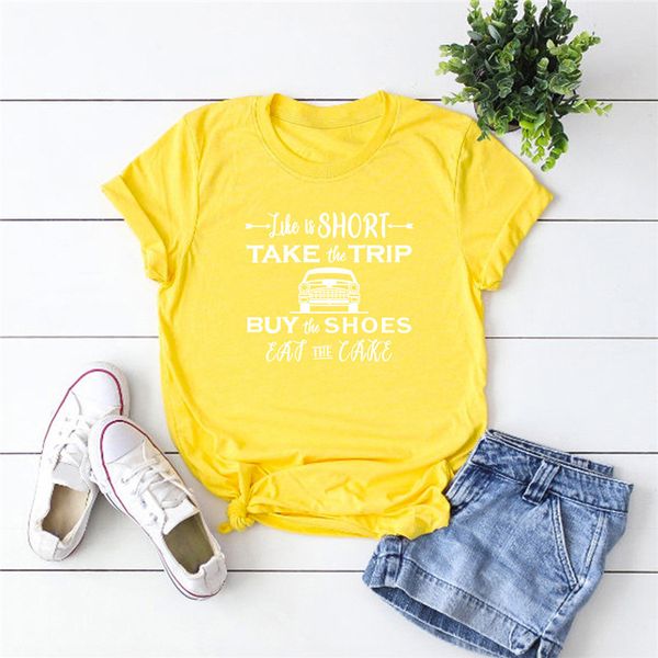 women life is short take the trip buy the shoes letters funny hipster short sleeve casual yellow cotton tee t-shirt, White
women life is short take the trip buy the shoes letters funny hipster short sleeve casual yellow cotton tee t-shirt, White