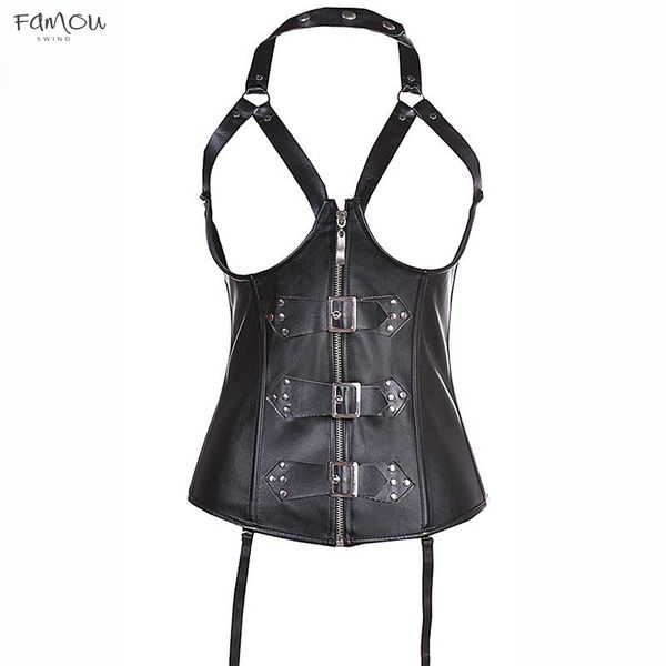 High Quality Rivets Halterneck Buckles Decorated Zipper Sexy Bustier Waist Trainer Waist Cincher And Cupless Leather 820
High Quality Rivets Halterneck Buckles Decorated Zipper Sexy Bustier Waist Trainer Waist Cincher And Cupless Leather 820