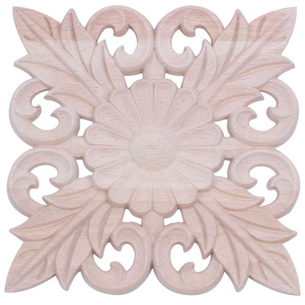 

1x rubber wood carved floral decal craft onlay applique furniture diy decor #a:15*15cm