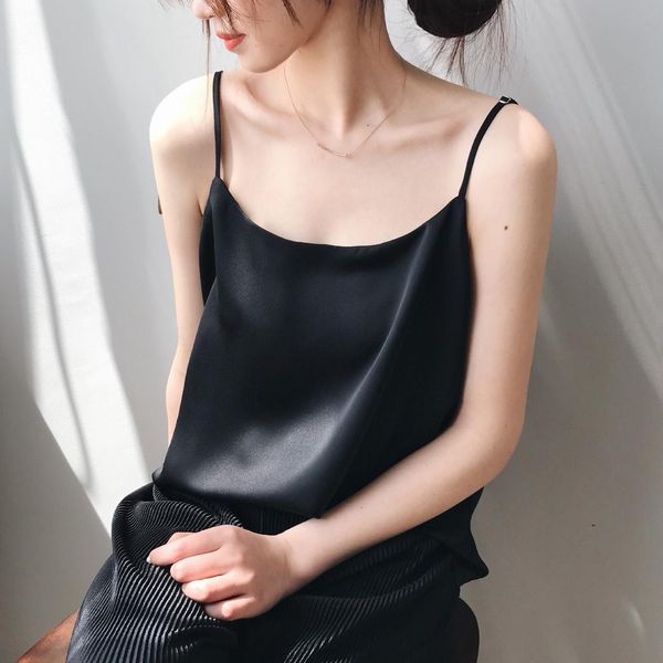 2019 new spring summer woman single-wear satin slim shoulder belt suspender vest, White
2019 new spring summer woman single-wear satin slim shoulder belt suspender vest, White