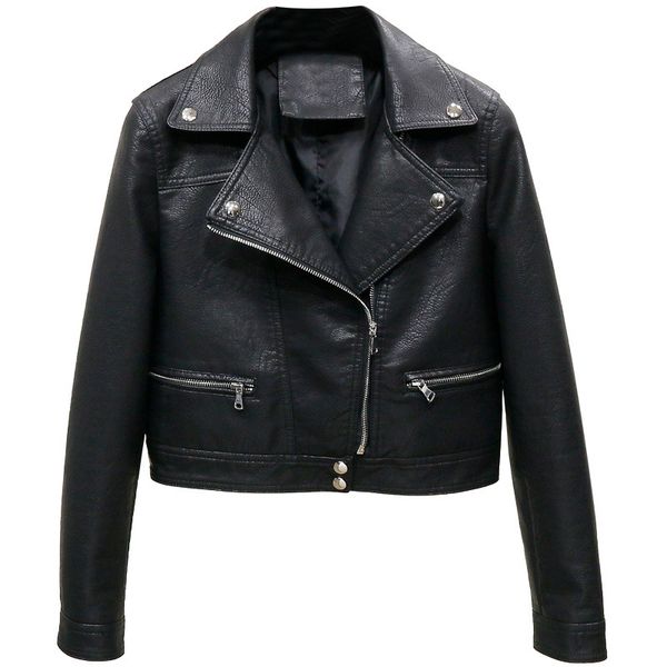 2019 women autumn winter pu leather jackets zipper boyfriend style turn-down collar pocket biker jacket, Black
2019 women autumn winter pu leather jackets zipper boyfriend style turn-down collar pocket biker jacket, Black