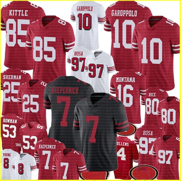 

97 nick bosa 85 george kittle 7 colin kaepernick 10 jimmy garoppolo jersey san francisco 49er deion sanders richard sherman montana, Black;red