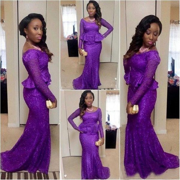 African Purple Mermaid Evening Dresses 2019 Aso Ebi Long Sleeves Full Lace Prom Dress Backless Formal Party Gown
African Purple Mermaid Evening Dresses 2019 Aso Ebi Long Sleeves Full Lace Prom Dress Backless Formal Party Gown