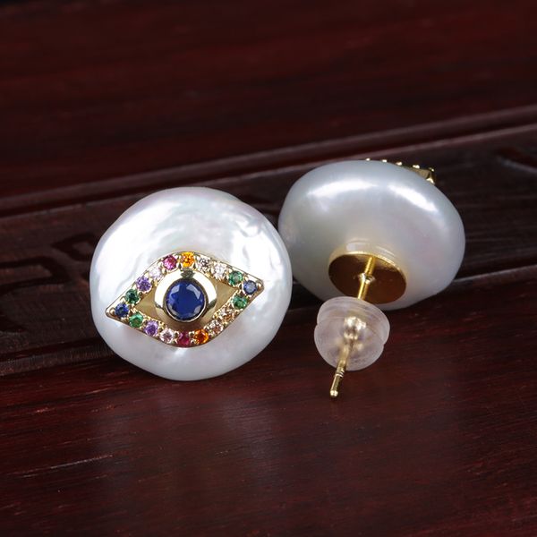rainbow cz zircon paved tiny blue eye evil eye protection charms natural coin freshwater pearl bead charm stud earring for women, Golden;silver
rainbow cz zircon paved tiny blue eye evil eye protection charms natural coin freshwater pearl bead charm stud earring for women, Golden;silver