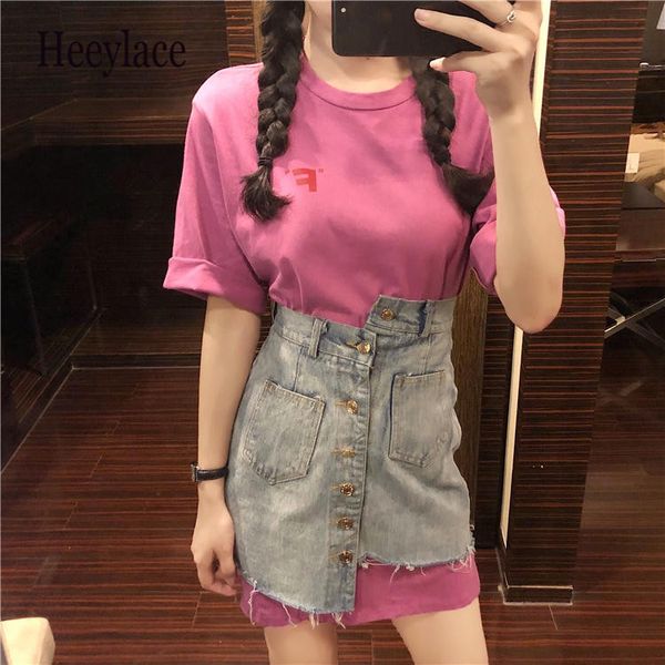 korean loose long t-shirts women letter single breasted denim women's sets high waist two piece set brief women skirt set, White
korean loose long t-shirts women letter single breasted denim women's sets high waist two piece set brief women skirt set, White