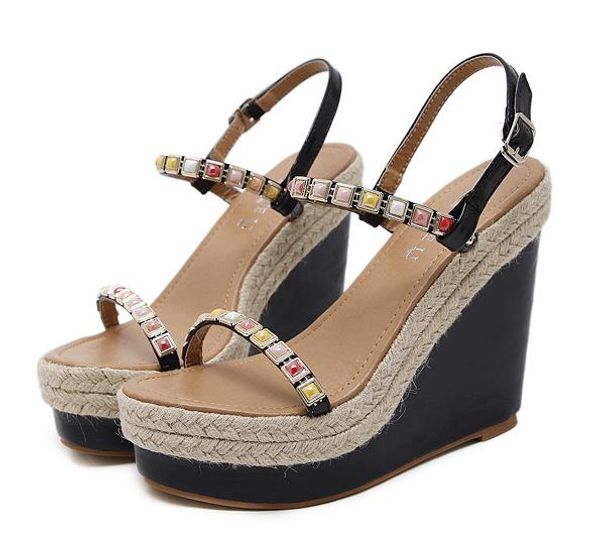 european and american fashion white chain ultra high heel wedge platform sandals thick heel, Black
european and american fashion white chain ultra high heel wedge platform sandals thick heel, Black