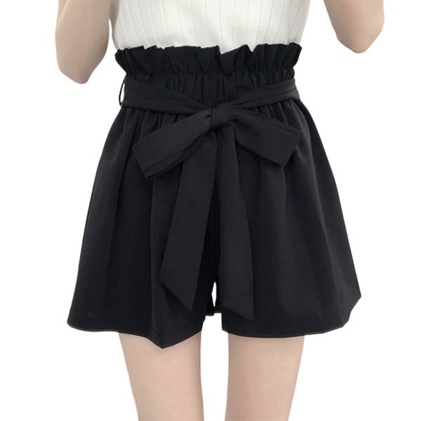 women's high waist shorts bowknot tie elastic summer casual wide leg women casual cotton shorts, White;black
women's high waist shorts bowknot tie elastic summer casual wide leg women casual cotton shorts, White;black