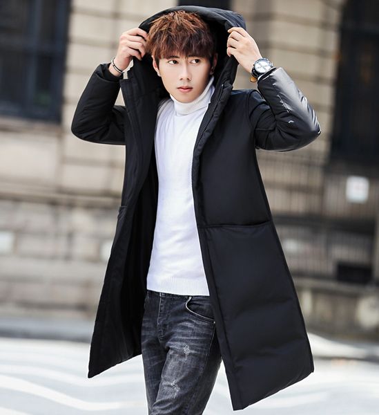 2019 new men's down jacket men's medium and long korean version slim hood thickened warm youth coat trend, Black
2019 new men's down jacket men's medium and long korean version slim hood thickened warm youth coat trend, Black