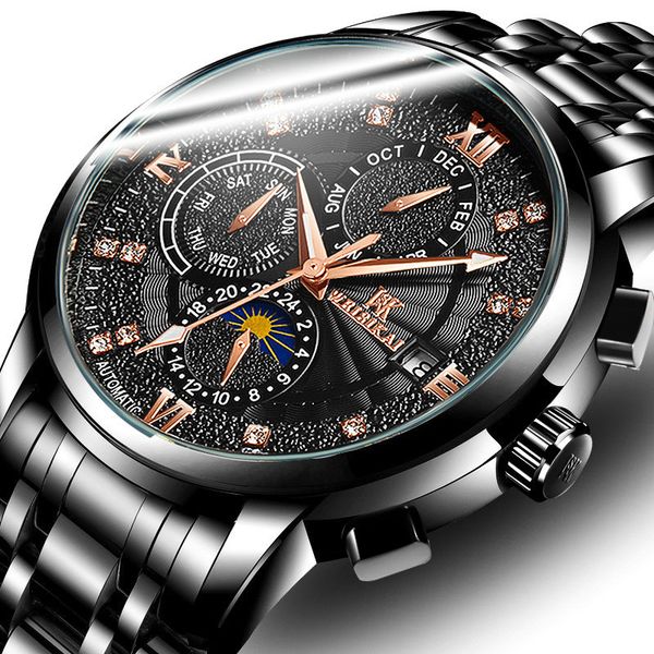 multi-function stainless steel men calendar mechanical automatic wrist watches fashion casual waterproof clock, Slivery;brown
multi-function stainless steel men calendar mechanical automatic wrist watches fashion casual waterproof clock, Slivery;brown