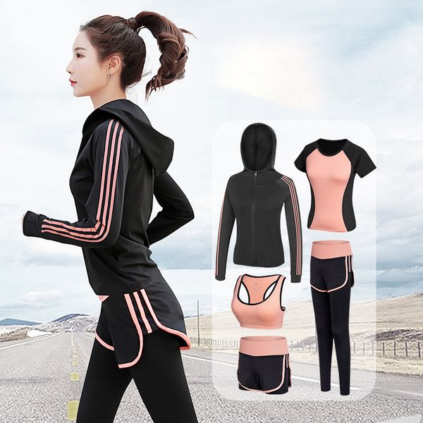 five-piece two-piece sports suit running loose summer fitness yoga clothes gym set workout clothes for women, White;red
five-piece two-piece sports suit running loose summer fitness yoga clothes gym set workout clothes for women, White;red