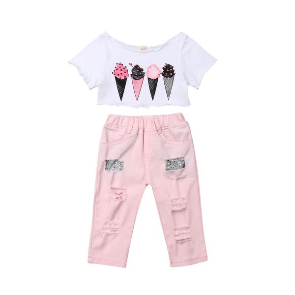2019 toddler baby girls ice cream 1-5y clothes sets short length t-shirt trousers pink pants outfit summer clothes sets, White
2019 toddler baby girls ice cream 1-5y clothes sets short length t-shirt trousers pink pants outfit summer clothes sets, White