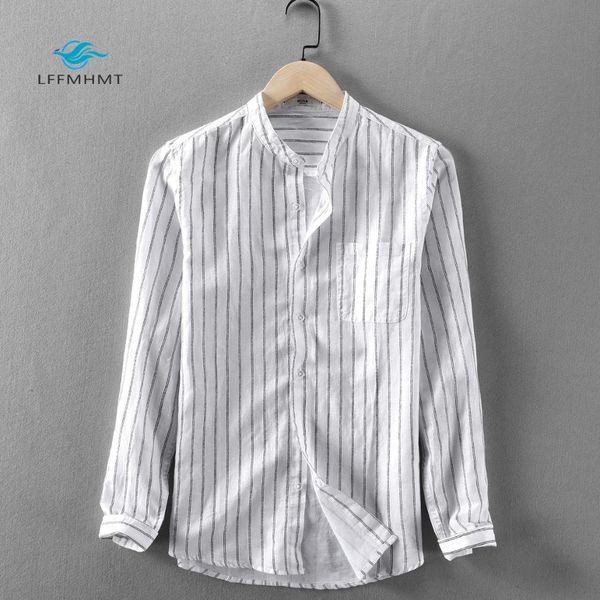 men spring and autumn fashion brand japan style vintage striped cotton linen stand collar shirt male casual loose thin shirts, White;black
men spring and autumn fashion brand japan style vintage striped cotton linen stand collar shirt male casual loose thin shirts, White;black