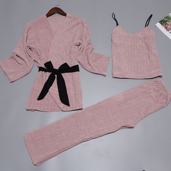 women winter autumn robe pajamas set 3 pieces v-neck sleepwear set warm nightwear fashion home clothing, Blue;gray
women winter autumn robe pajamas set 3 pieces v-neck sleepwear set warm nightwear fashion home clothing, Blue;gray