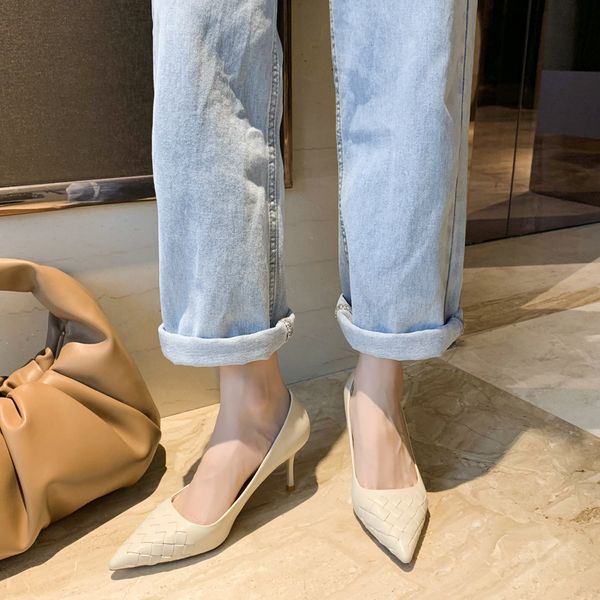 pointed toe high heels women pu leather weave stiletto pumps women office work shoes thin heels beige brown 2020, Black
pointed toe high heels women pu leather weave stiletto pumps women office work shoes thin heels beige brown 2020, Black