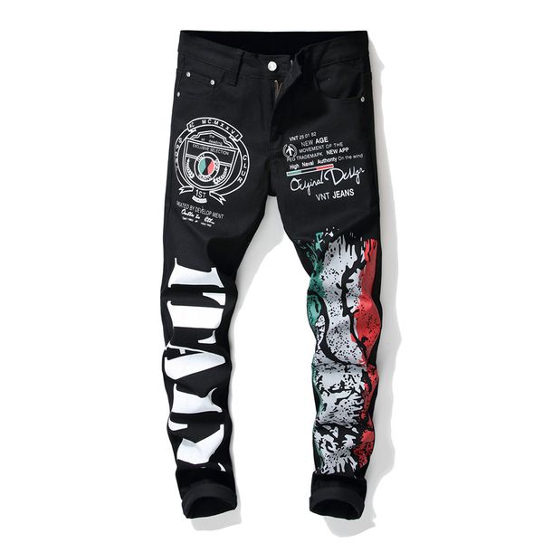 2019 new brand 3d black printed men's jeans fashion male cotton stretch jeans man's casual letter pattern printing biker, Blue
2019 new brand 3d black printed men's jeans fashion male cotton stretch jeans man's casual letter pattern printing biker, Blue