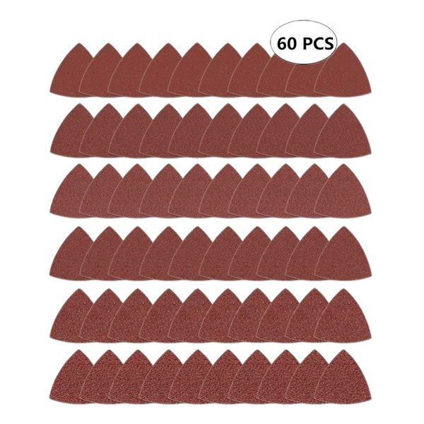 

60pcs triangular hook and loop triangle-sandpaper, fit 3-1/8 inch oscillating multi tool sanding pad, assorted 40 60 80 100 120