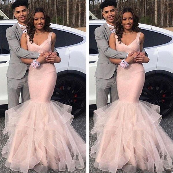 2020 elegant pink spaghetti straps mermaid long prom dresses tulle ruffles ruched formal celebrity evening party gowns plus size, Black
2020 elegant pink spaghetti straps mermaid long prom dresses tulle ruffles ruched formal celebrity evening party gowns plus size, Black
