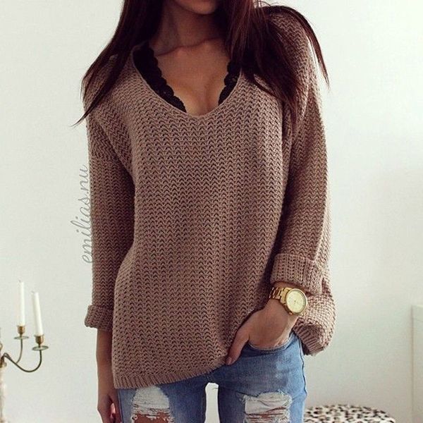 knitted pullover women casual v neck sweater loose pull long sleeve autumn female jumper, White;black
knitted pullover women casual v neck sweater loose pull long sleeve autumn female jumper, White;black