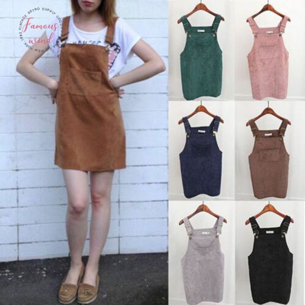 2020 women corduroy dress autumn spring suspender sundress loose vest overall dress female sleeveless natural casual party dresses, Black;gray 
2020 women corduroy dress autumn spring suspender sundress loose vest overall dress female sleeveless natural casual party dresses, Black;gray