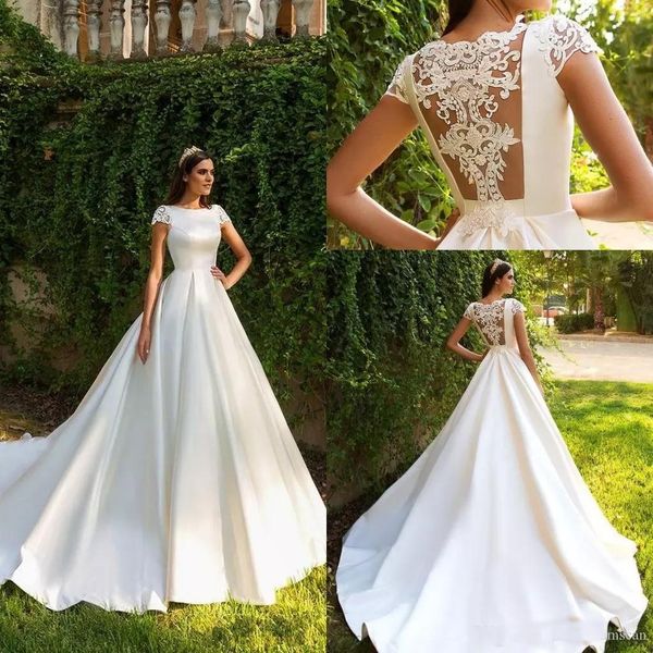 2019 Simple A-Line Wedding Dresses Court Train Plus Size Bridal Gowns Short Sleeves Lace Satin Wedding Dresses Vestido De Noiva Cheap
2019 Simple A-Line Wedding Dresses Court Train Plus Size Bridal Gowns Short Sleeves Lace Satin Wedding Dresses Vestido De Noiva Cheap