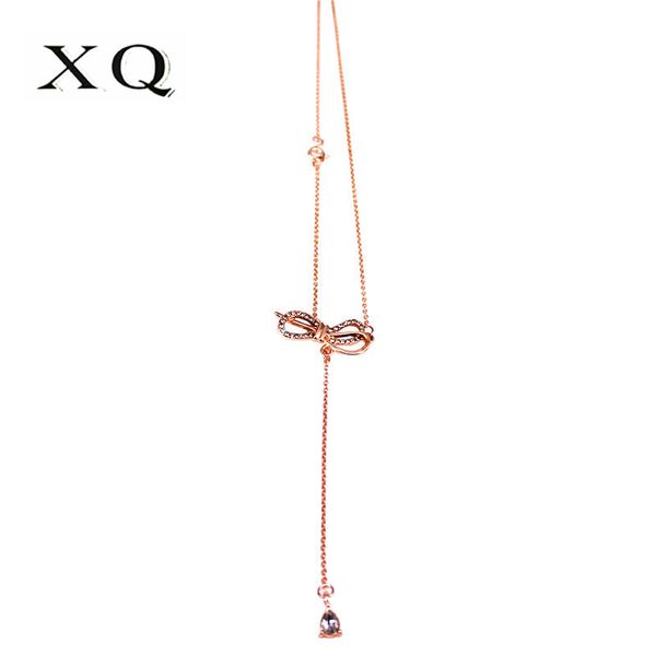 xq rose gold color korean style bow water drop pendant short necklace for women birthday gift fashion new jewelry, Silver
xq rose gold color korean style bow water drop pendant short necklace for women birthday gift fashion new jewelry, Silver