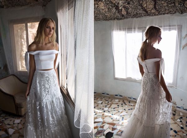 limor rosen 2019 a line wedding dresses two pieces off shoulder satin lace up tulle bridal gowns beach bohemia wedding dress, White
limor rosen 2019 a line wedding dresses two pieces off shoulder satin lace up tulle bridal gowns beach bohemia wedding dress, White