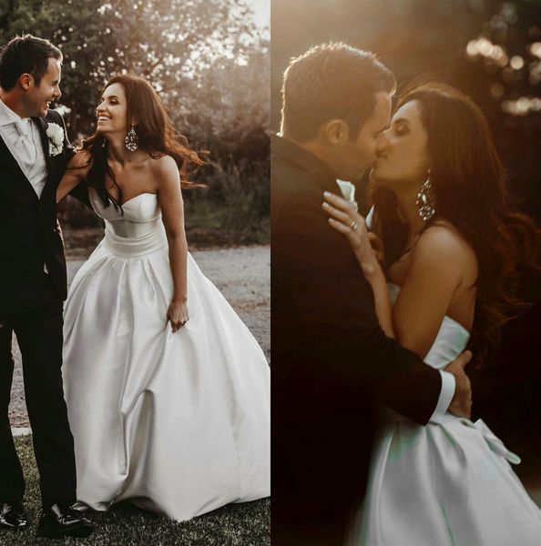 elegant satin beach wedding dresses sweetheart a line ruffles sweep train bohemian wedding dress custom made garden bridal gowns, White 
elegant satin beach wedding dresses sweetheart a line ruffles sweep train bohemian wedding dress custom made garden bridal gowns, White