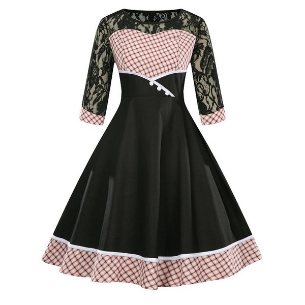 womens vintage lace dress summer fashion plaid half sleeve o-neck knee-length party dresses dropshipping vestidos de verano, Black;gray
womens vintage lace dress summer fashion plaid half sleeve o-neck knee-length party dresses dropshipping vestidos de verano, Black;gray