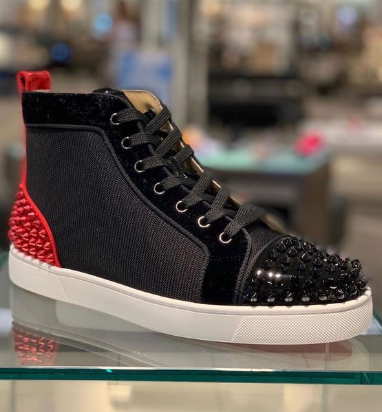 high studded spikes flat casual red bottom mens luxury designer sneakers shoes new for women party wedding with box, Black
high studded spikes flat casual red bottom mens luxury designer sneakers shoes new for women party wedding with box, Black