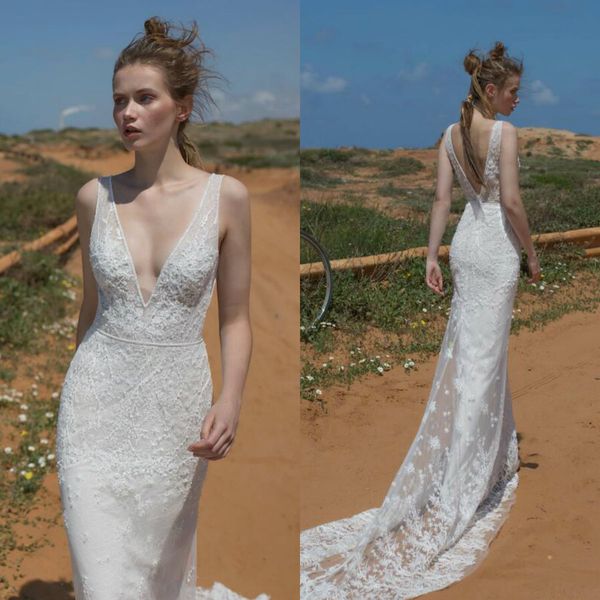 limor rosen mermaid wedding dresses lace v neck appliques sweep train summer bohemian wedding dress custom made backless bridal gowns, White
limor rosen mermaid wedding dresses lace v neck appliques sweep train summer bohemian wedding dress custom made backless bridal gowns, White