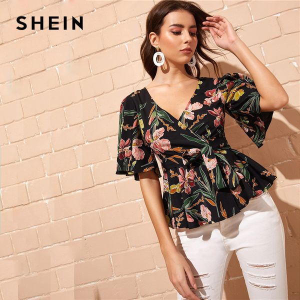 shein flutter sleeve wrap belted peplum floral blouse boho half sleeve flared v neck ruffle summer women and blouses, White
shein flutter sleeve wrap belted peplum floral blouse boho half sleeve flared v neck ruffle summer women and blouses, White