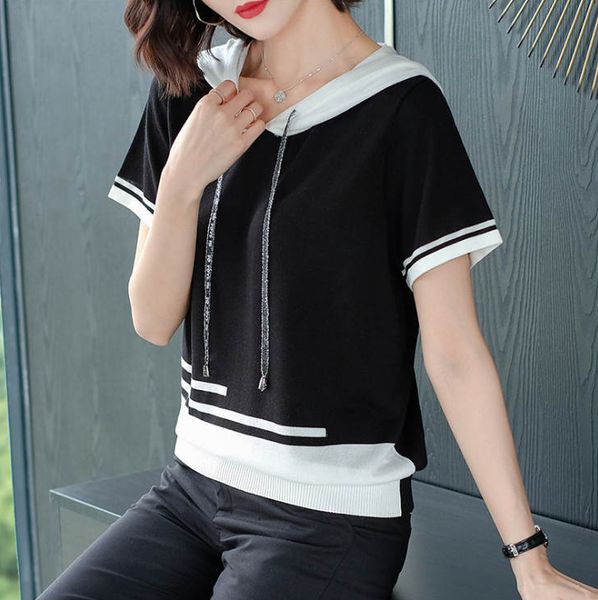 2020 hooded short sleeve womens t-shirt 2019 summer fashion women's casual korean style knitwear luxury thin hoodie, Black
2020 hooded short sleeve womens t-shirt 2019 summer fashion women's casual korean style knitwear luxury thin hoodie, Black