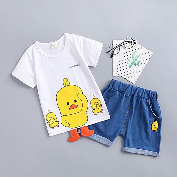summer children clothes baby boys clothes casual short sleeve cartoon duck print t-shirt +denim shorts costume set, White
summer children clothes baby boys clothes casual short sleeve cartoon duck print t-shirt +denim shorts costume set, White