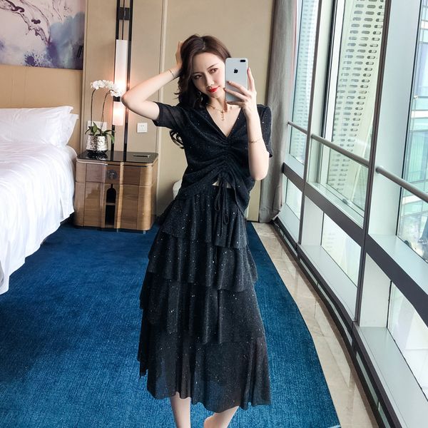 2019 summer two pieces set women suit short sleeve draped shirt and cascading ruffles maxi skirt 2 pieces set party suit, White
2019 summer two pieces set women suit short sleeve draped shirt and cascading ruffles maxi skirt 2 pieces set party suit, White