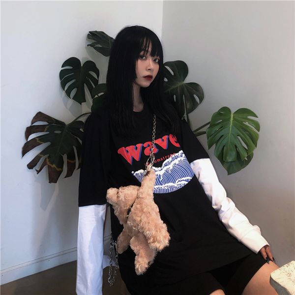 fake two pieces japanese wave personality art tees casual loose harajuku long-sleeved hip-hop women t-shirt, White
fake two pieces japanese wave personality art tees casual loose harajuku long-sleeved hip-hop women t-shirt, White