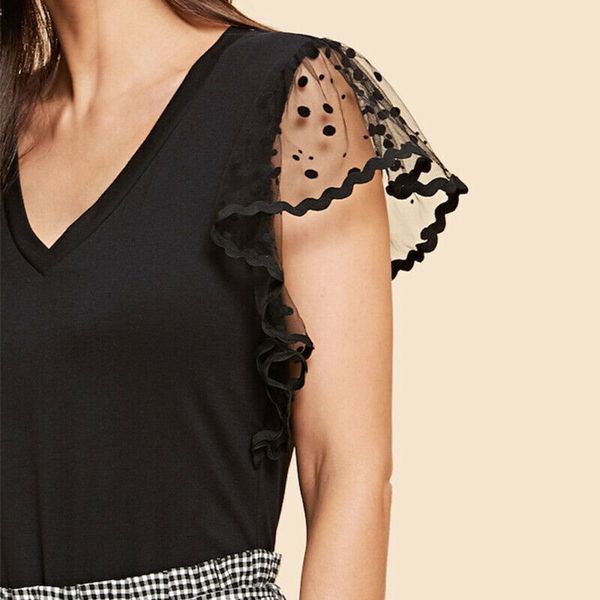 plus size xxl women ladies mesh lace polka dots print short sleeve summer v neck black casual t shirt, White
plus size xxl women ladies mesh lace polka dots print short sleeve summer v neck black casual t shirt, White