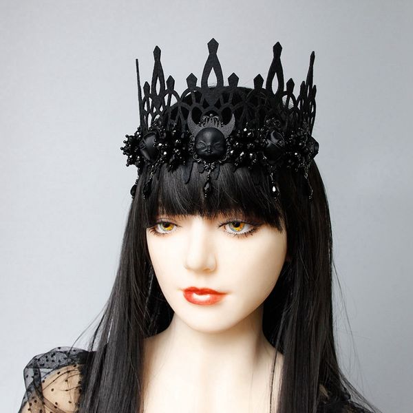 black headband halloween party props death demon witch head crown with beaded tassel headdress, Golden;white
black headband halloween party props death demon witch head crown with beaded tassel headdress, Golden;white