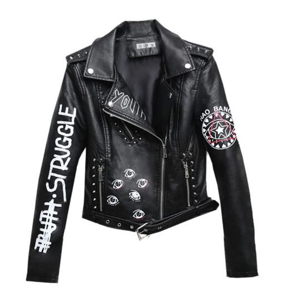 2020 black rivet locomotive leather jacket female autumn long sleeve personality pu jacket letter printing leather outerwear short coat, Black;brown
2020 black rivet locomotive leather jacket female autumn long sleeve personality pu jacket letter printing leather outerwear short coat, Black;brown