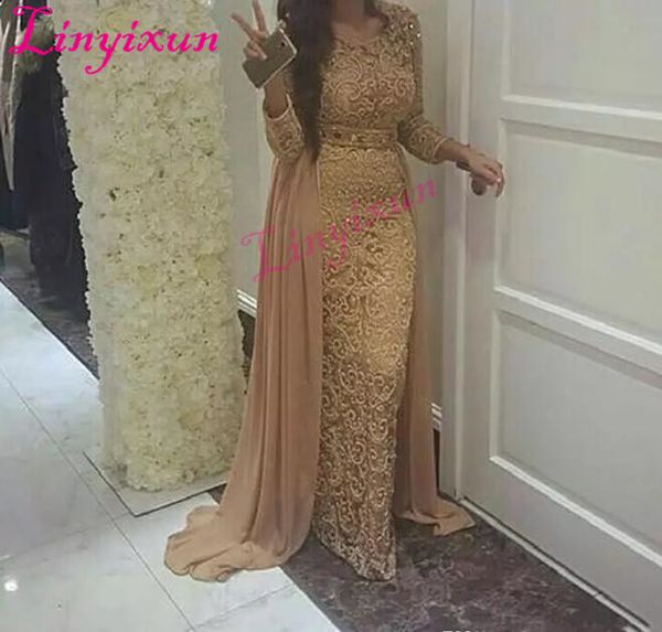 2018 champagne dubai arabia long sleeves straight evening dresses with detachable train beaded crystal full lace prom dresses, White;black
2018 champagne dubai arabia long sleeves straight evening dresses with detachable train beaded crystal full lace prom dresses, White;black