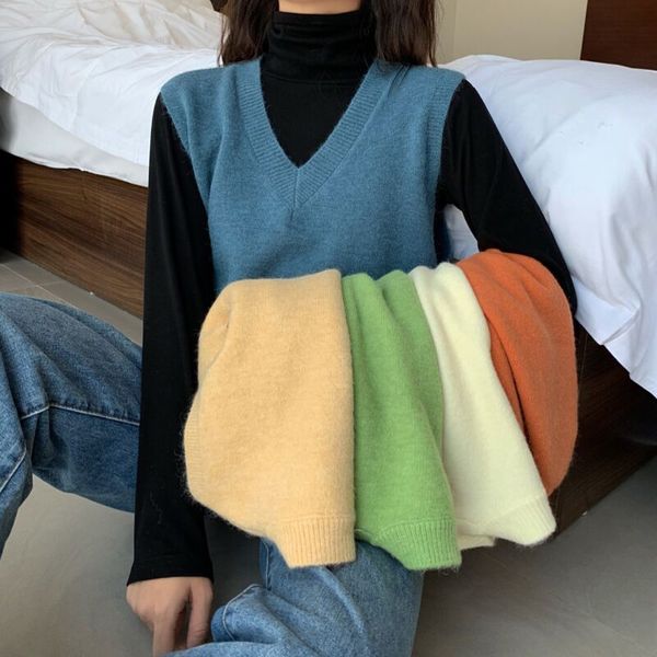 korean style soild color women sweater vest short paragraph loose sweater women's autumn wear 2019 new wild female vest, Black;white
korean style soild color women sweater vest short paragraph loose sweater women's autumn wear 2019 new wild female vest, Black;white