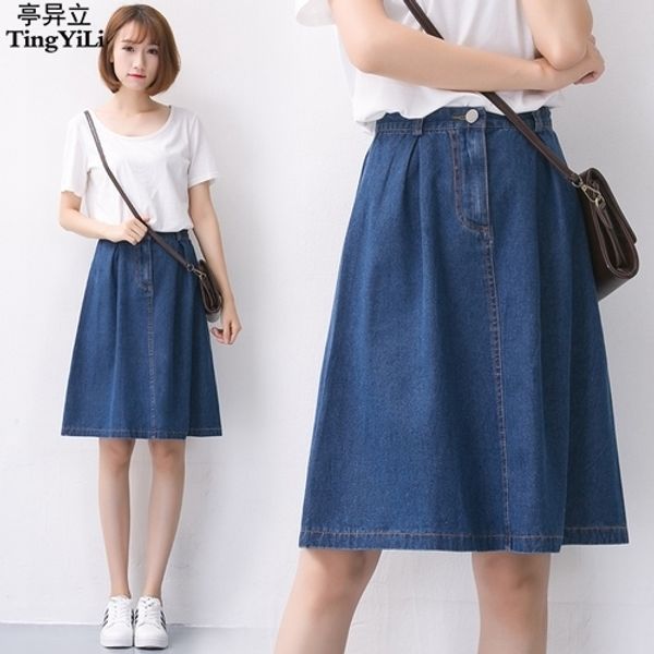 tingyili school girl denim skirt summer blue high waist a line knee length skirt ladies jeans skirt midi, Black;gray
tingyili school girl denim skirt summer blue high waist a line knee length skirt ladies jeans skirt midi, Black;gray