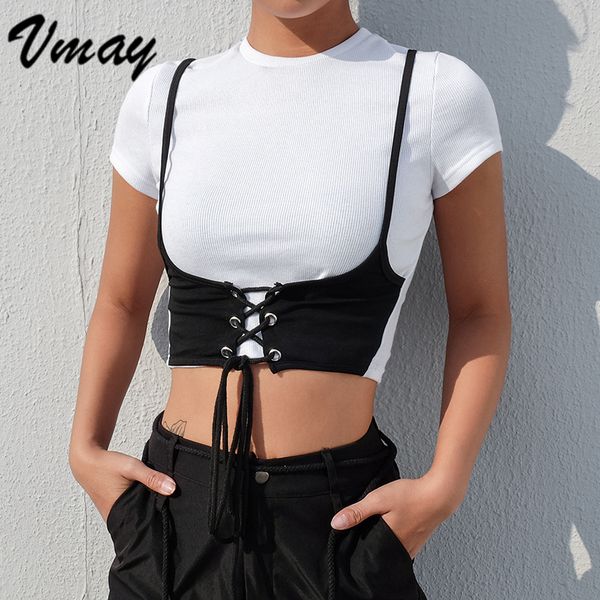 vmay spring summer new arrival women fake two peces t-shirts o-neck patchwork knitted short sleeve shirts for womens, White
vmay spring summer new arrival women fake two peces t-shirts o-neck patchwork knitted short sleeve shirts for womens, White