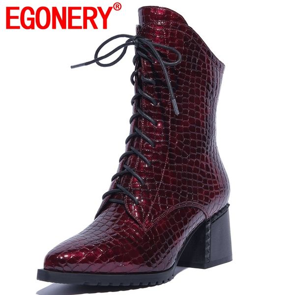 egonery fashion patent leather shoes women high square heel cross-tied pointed toe zip black and wine red mid calf boots
egonery fashion patent leather shoes women high square heel cross-tied pointed toe zip black and wine red mid calf boots