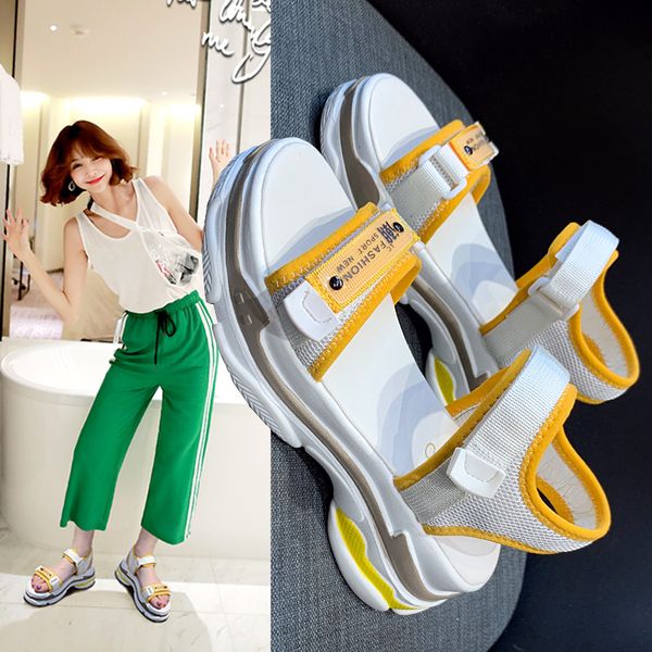 2020 summer fashion women's shoes breathable wild casual sports sandals muffin bottom color matching word sandals z732, Black 
2020 summer fashion women's shoes breathable wild casual sports sandals muffin bottom color matching word sandals z732, Black