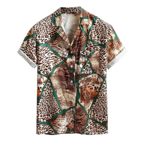 men leopard shirt summer loose short sleeve shirts down collar print shirt fashion streetwear, White;black
men leopard shirt summer loose short sleeve shirts down collar print shirt fashion streetwear, White;black