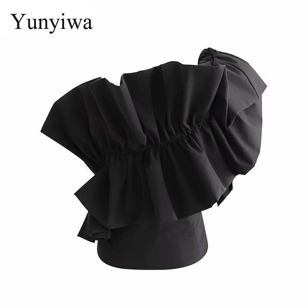 women cascading ruffles irregular one shoulder black blouse female casual elastic shirt chic femininas blusas, White
women cascading ruffles irregular one shoulder black blouse female casual elastic shirt chic femininas blusas, White